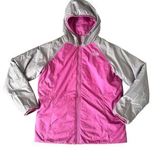 The North Face Girls XL Pink purple Gray Reversible Hooded Fleece Lined Jacket